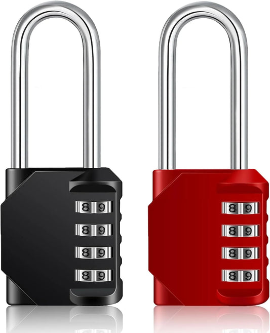 2-Pack of 2.2-Inch Long Shackle Waterproof Combination Padlocks with 4-Digit Code - Perfect for School Gym Lockers, Fences, Gates, and Toolboxes (Black and Red)