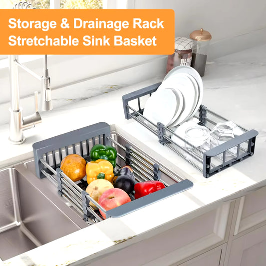 Stainless Steel Kitchen Sink Drain Rack - Folding Dish Drying Basket