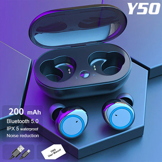 Y50 TWS Bluetooth Headset with Binaural Design, Touch Controls, Intelligent Noise Reduction, and Stereo Sound for Sports Activities